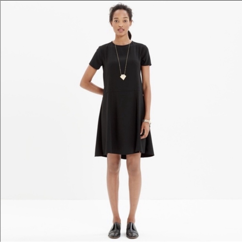 Madewell tribune short sleeve shift dress crepe a line flare skirt 0‎